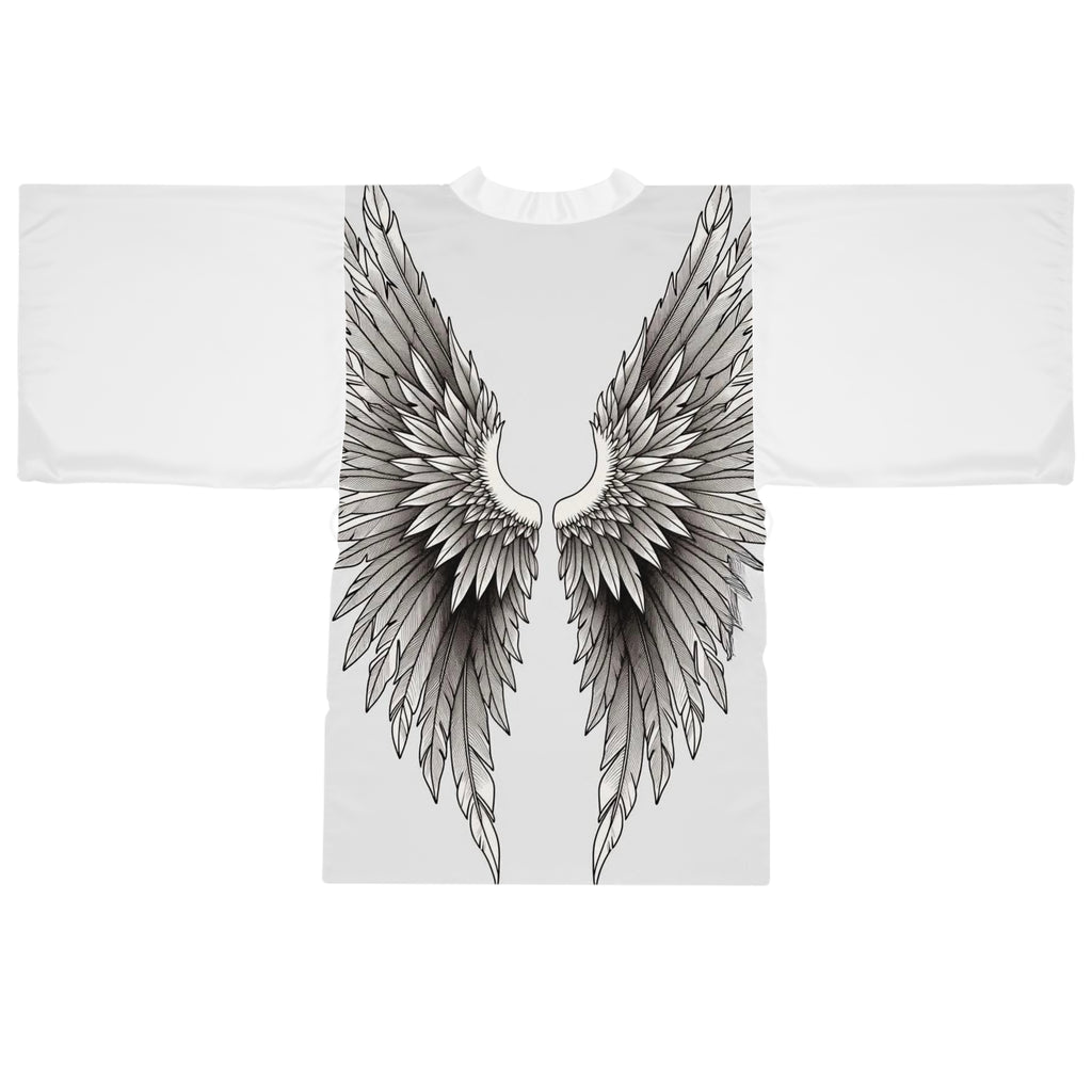 Angel Wings Kimono Robe — Long-Sleeve Feather Back Lounge Robe