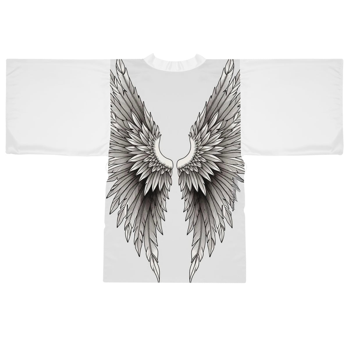 Angel Wings Kimono Robe — Long-Sleeve Feather Back Lounge Robe