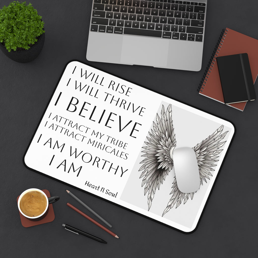 I Believe Angel Wings Desk Mat — Motivational Affirmation Mouse Pad for Inspiration & Self-Worth