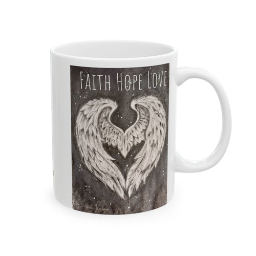 Angel Wings Ceramic Mug — "Faith, Hope & Love" Inspirational Coffee Cup (11oz/15oz)