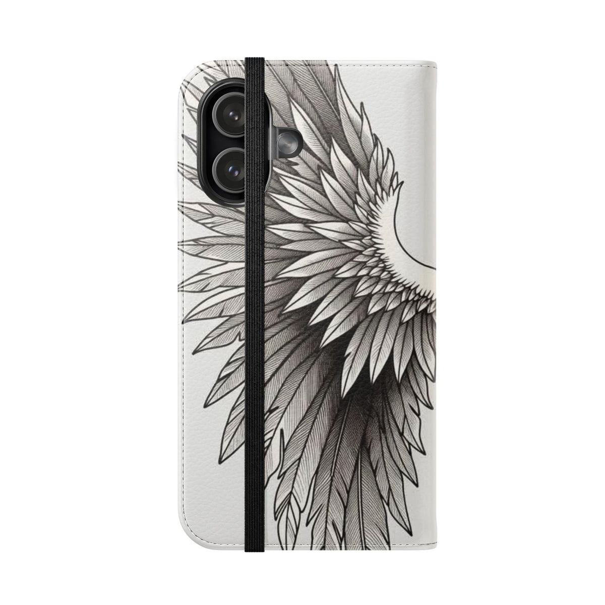 Angel Wings Faux Leather Flip Phone Case — Wallet Cover with Inked Wings